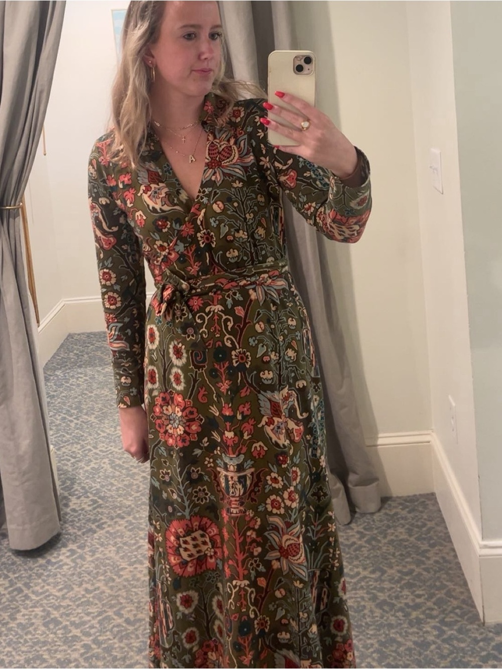 Spartina 449 Olive Green Floral Wrap Maxi Dress